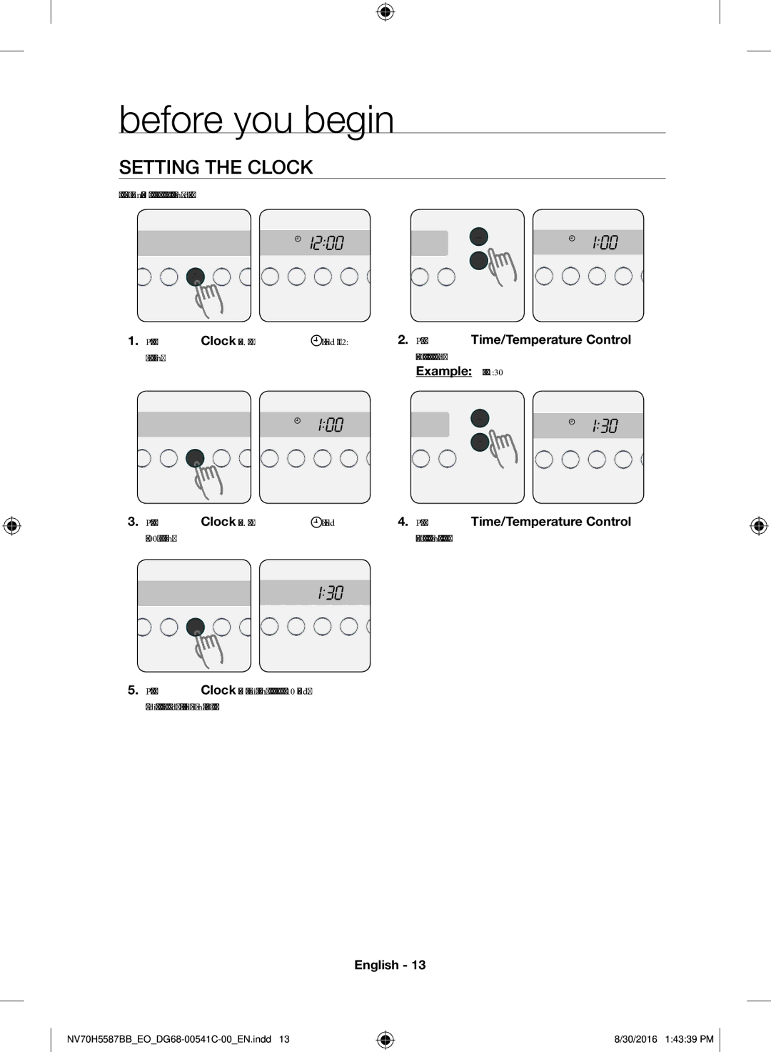 Samsung NV70H5587BB/EO manual Before you begin, Setting the Clock 