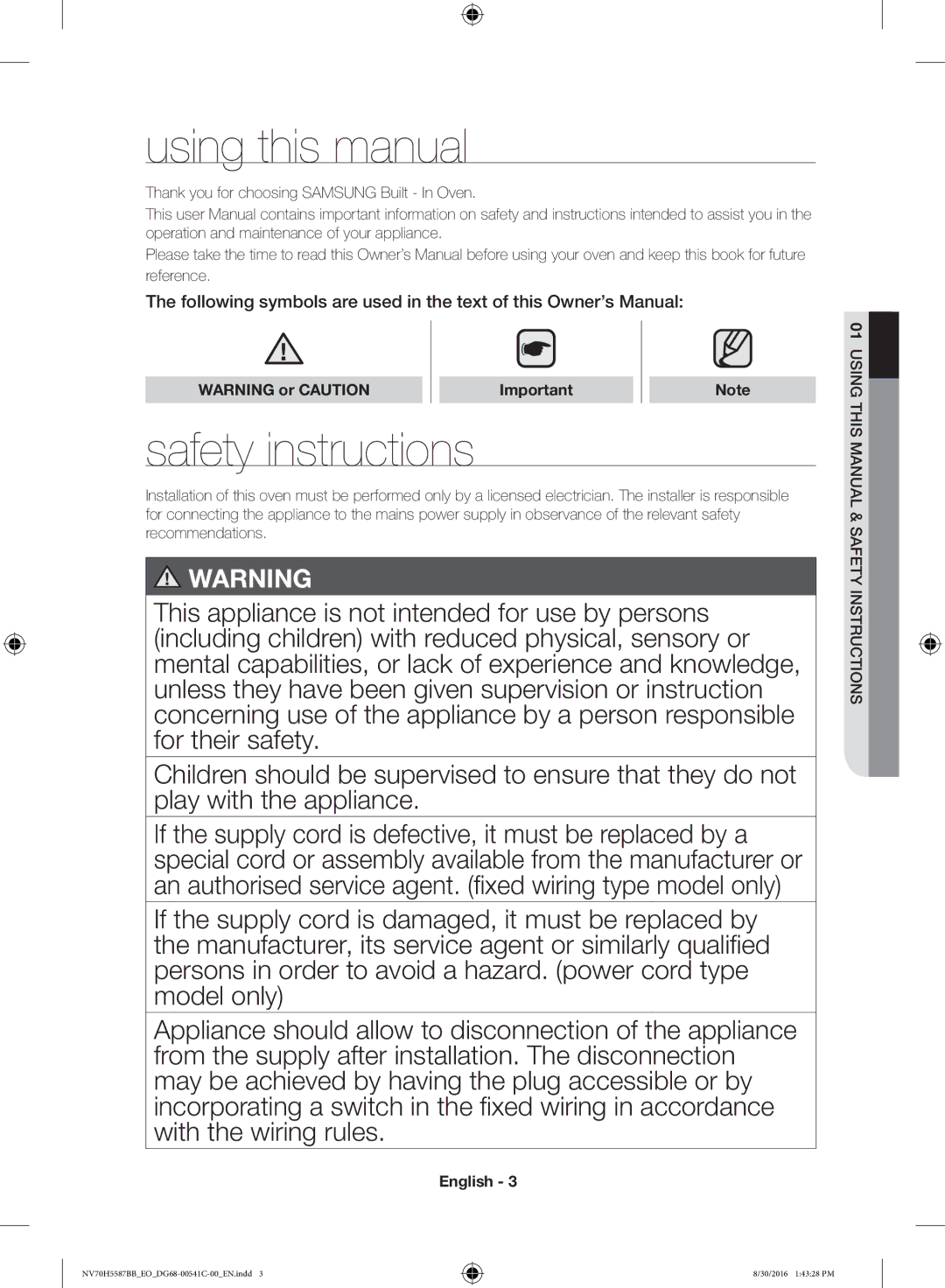 Samsung NV70H5587BB/EO Using this manual, Safety instructions, Using this Manual & Safety Instructions 