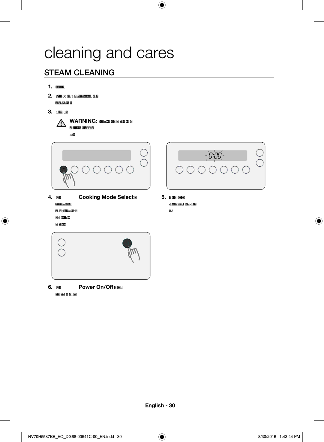 Samsung NV70H5587BB/EO manual Cleaning and cares, Steam Cleaning 