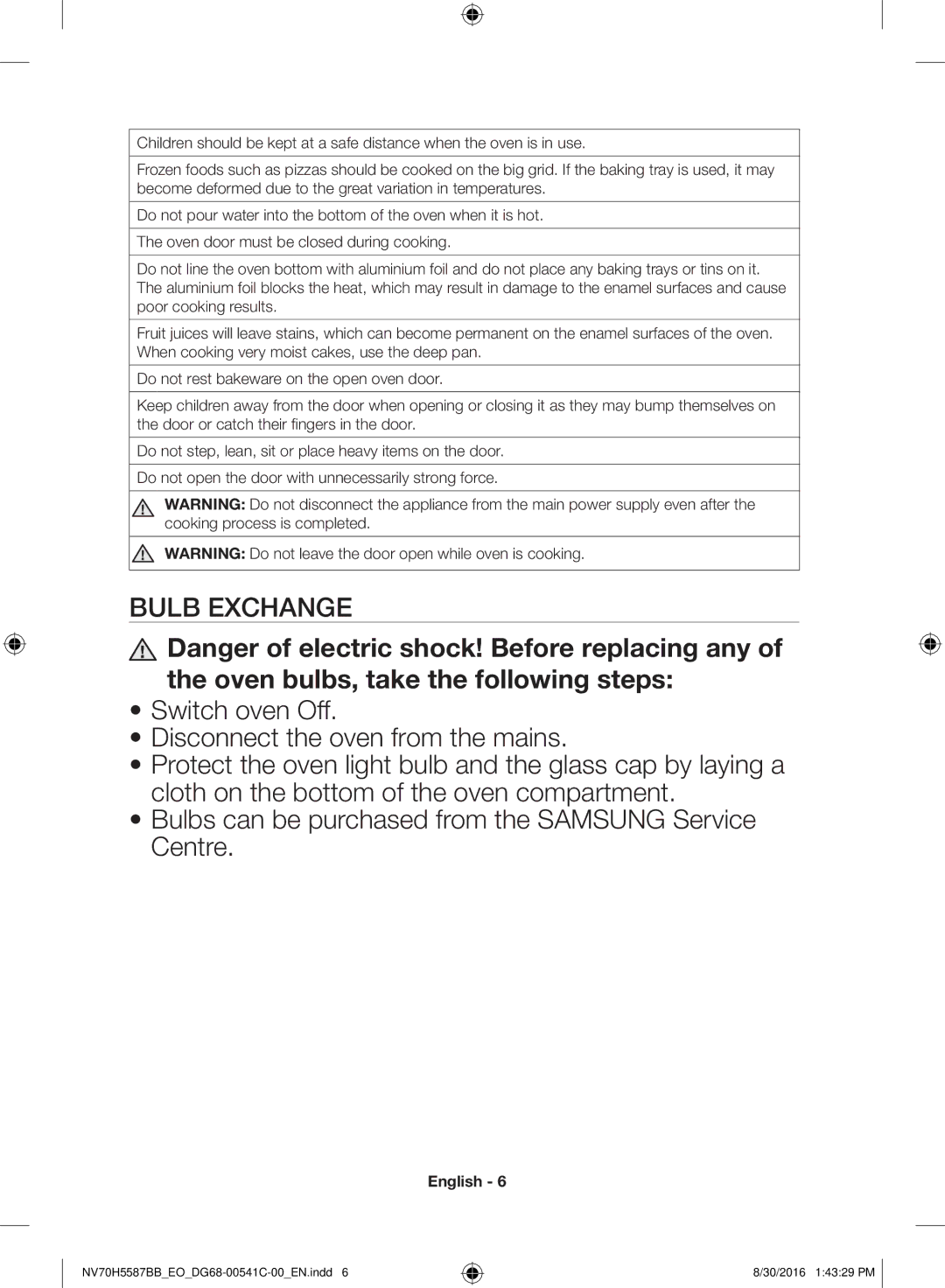 Samsung NV70H5587BB/EO manual Bulb Exchange 