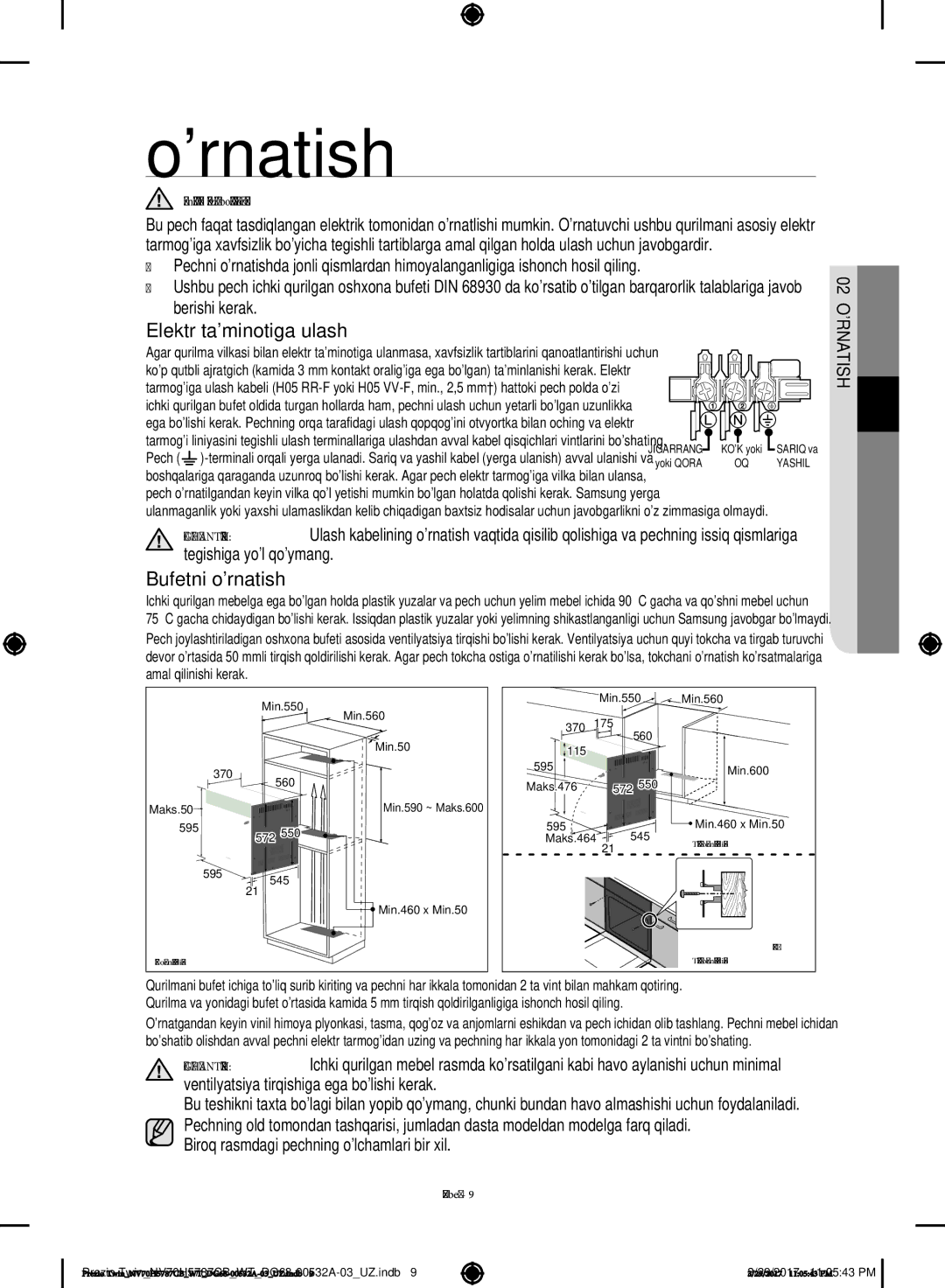 Samsung NV70H5787CB/WT manual Ornatish uchun xavfsizlik boyicha korsatmalar 