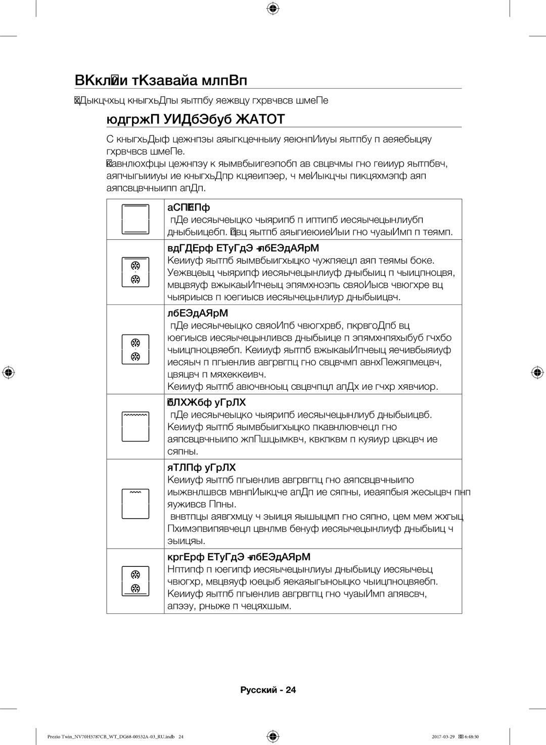 Samsung NV70H5787CB/WT Функции Духового Шкафа, Режимы духового шкафа, Существуют следующие режимы работы духового шкафа 