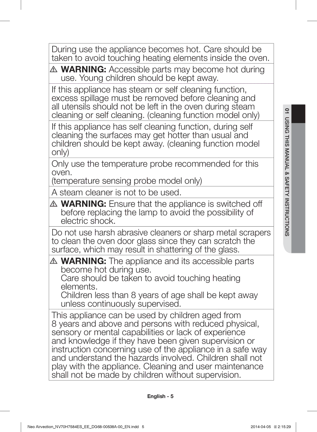 Samsung NV70H7584ES/EE manual 01USING this Manual & Safety Instructions 