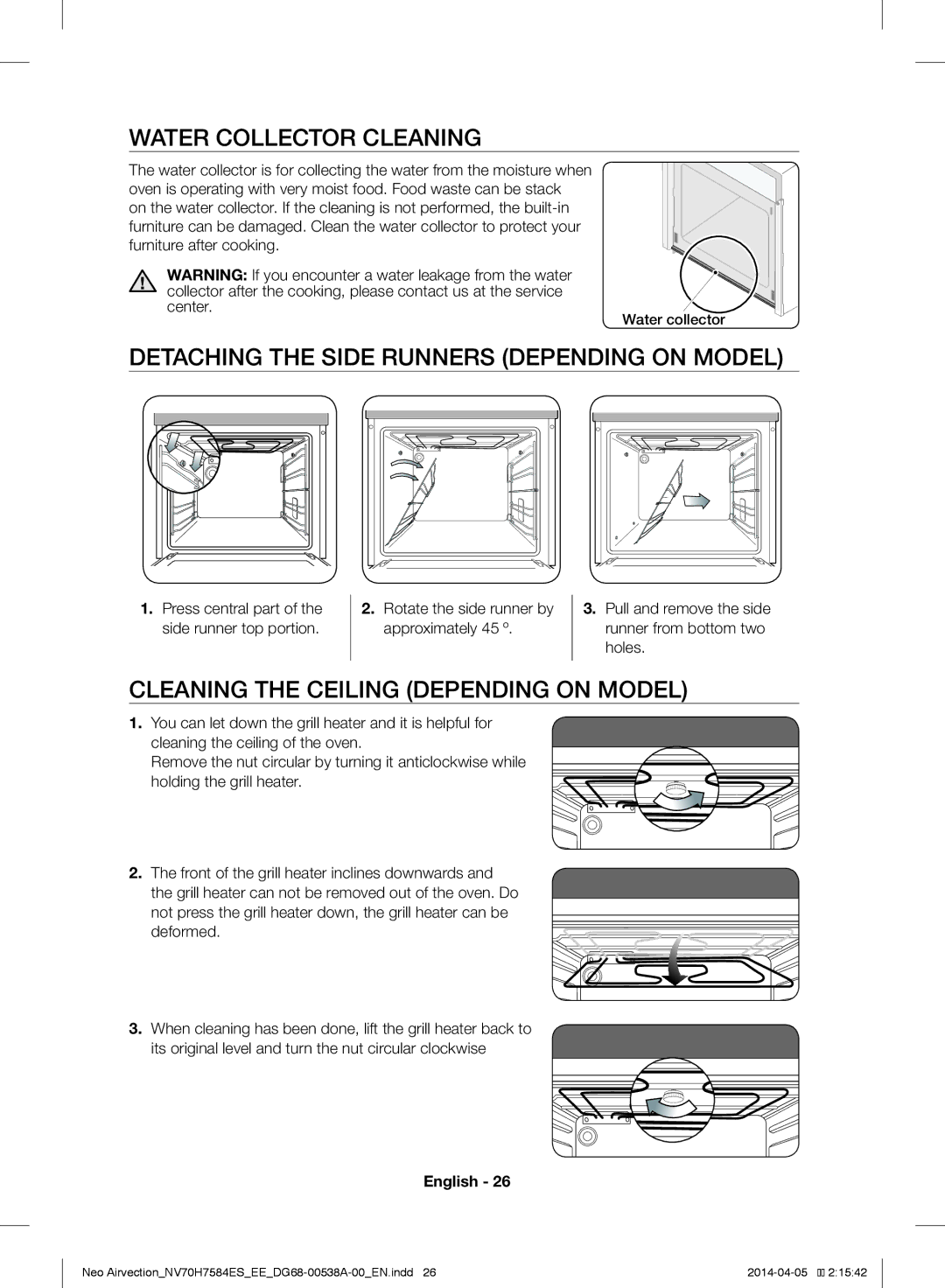 Samsung NV70H7584ES/EE manual Water Collector Cleaning, Detaching the Side Runners Depending on Model 