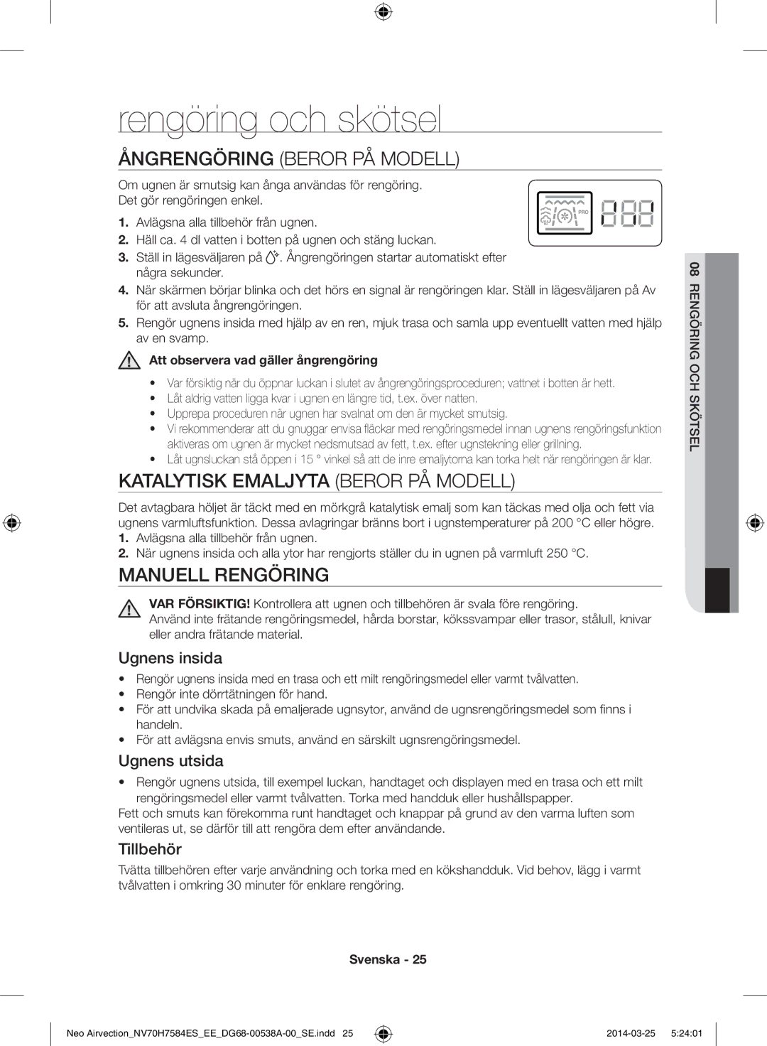 Samsung NV70H7584ES/EE manual Rengöring och skötsel, Ångrengöring beror på modell, Katalytisk emaljyta beror på modell 