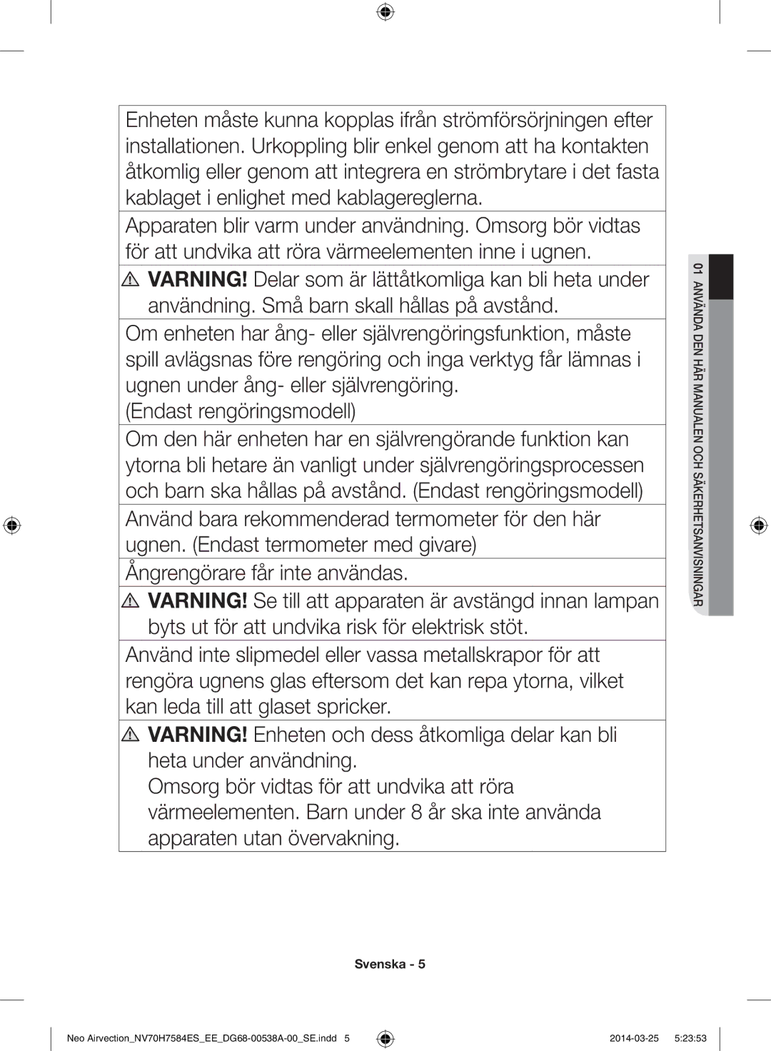 Samsung NV70H7584ES/EE 01 nvända den här manualen och säkerhetsanvisningar 