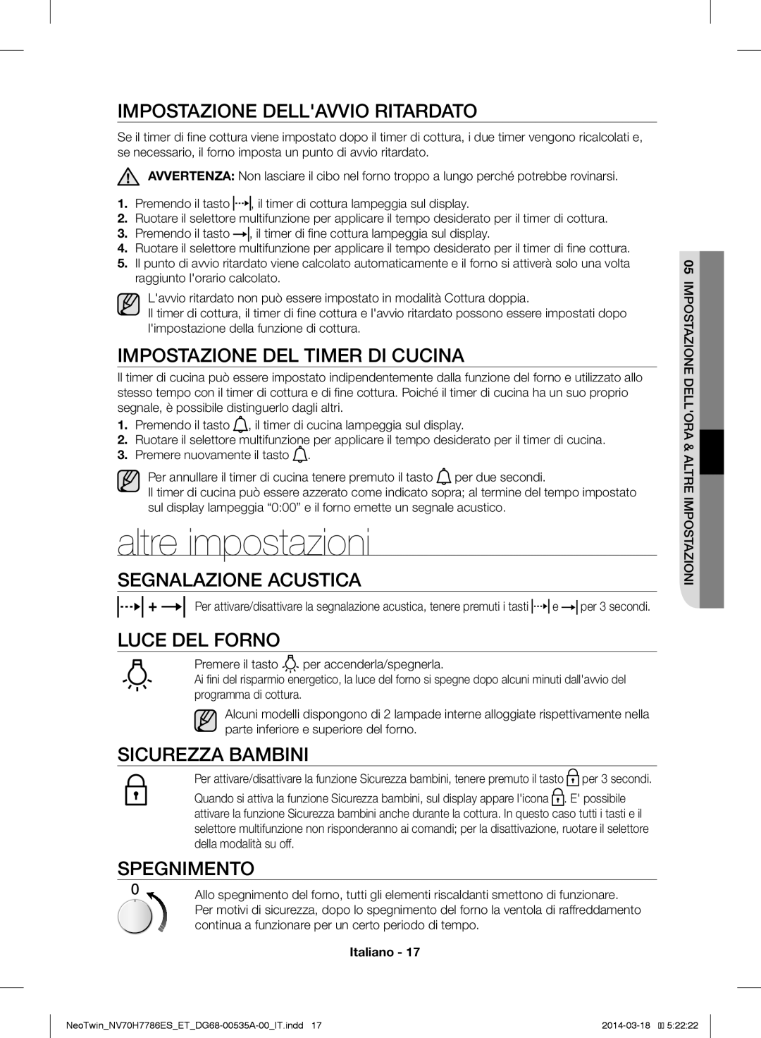 Samsung NV70H7786ES/ET, NV70H7786BS/ET manual Altre impostazioni 