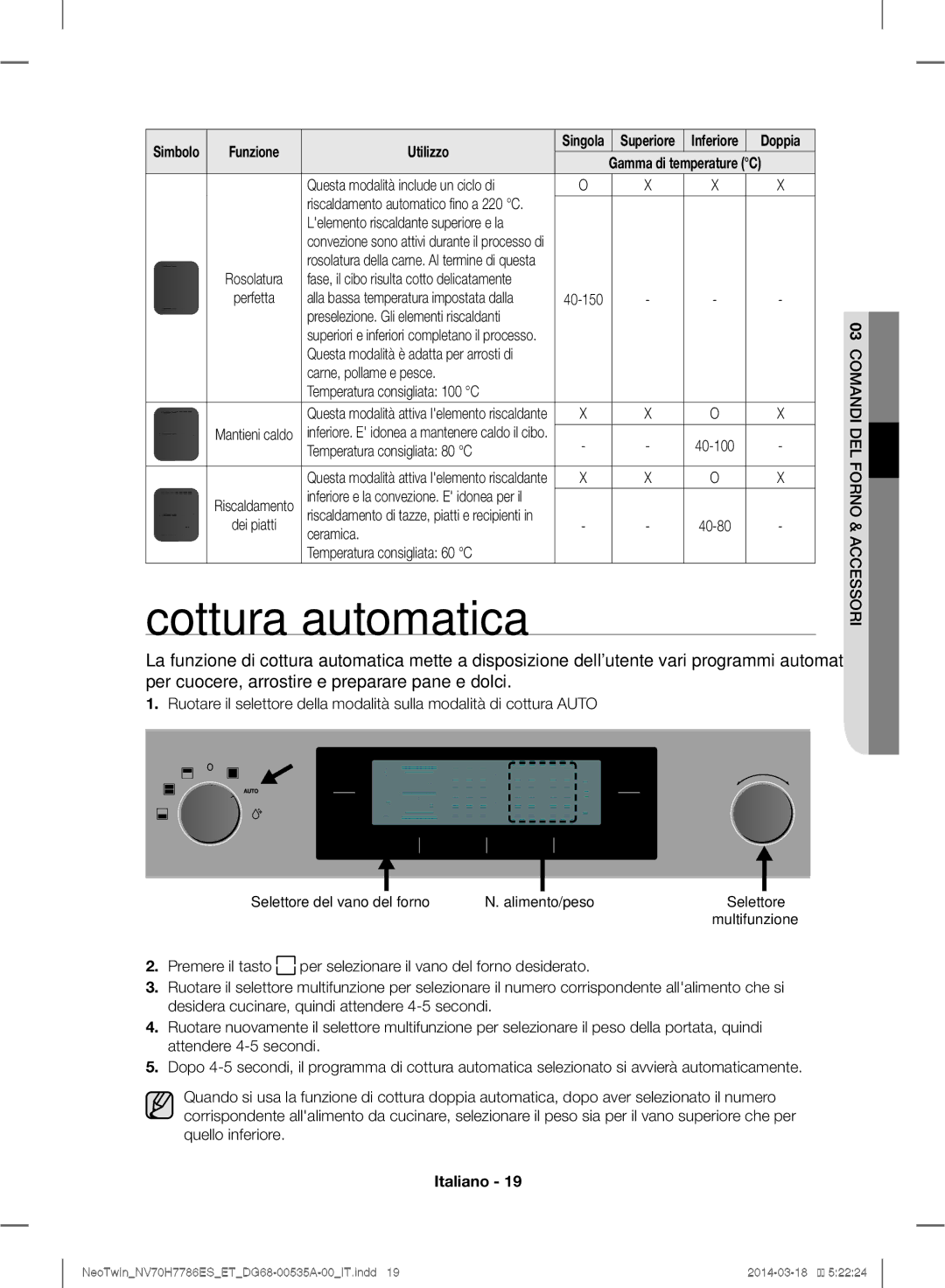 Samsung NV70H7786ES/ET, NV70H7786BS/ET manual Cottura automatica, Funzione Utilizzo 