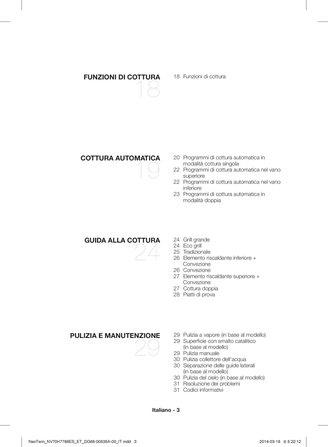 Samsung NV70H7786ES/ET, NV70H7786BS/ET manual Cottura Automatica Guida Alla Cottura, Funzioni di cottura 