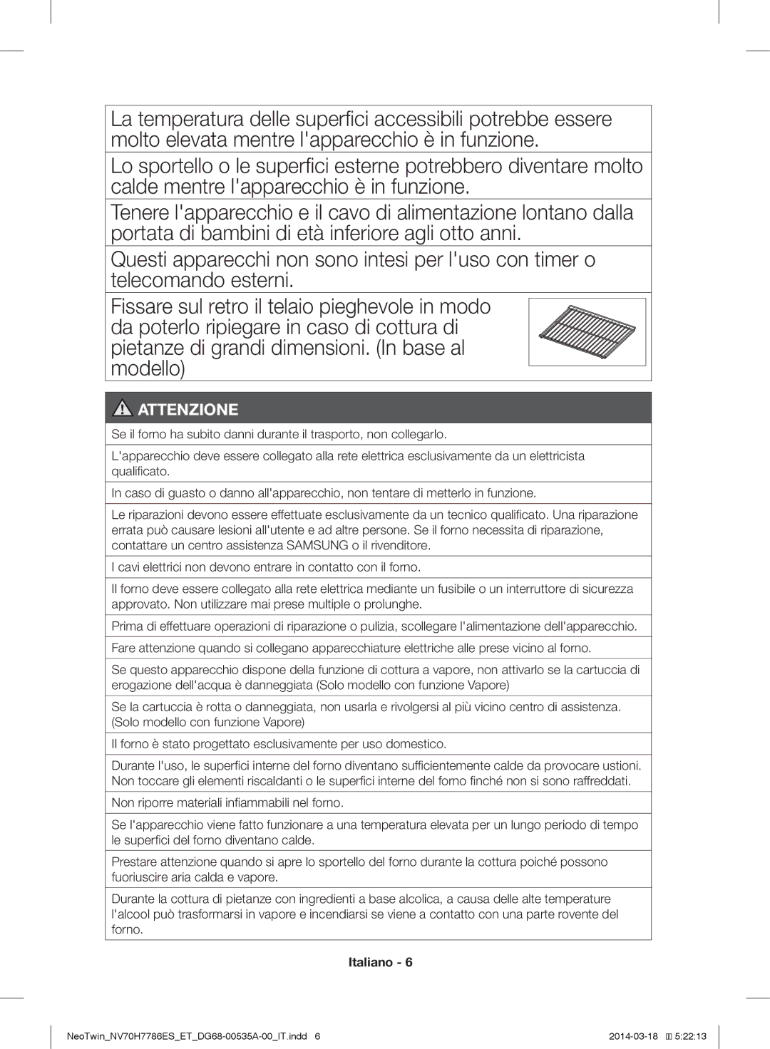 Samsung NV70H7786BS/ET, NV70H7786ES/ET manual Attenzione 