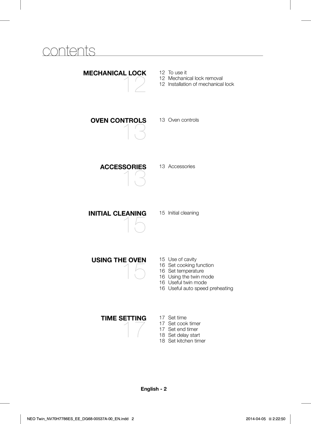 Samsung NV70H7786ES/EE manual Contents 