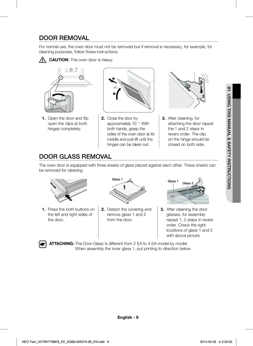 Samsung NV70H7786ES/EE manual Door Removal, Door Glass Removal 