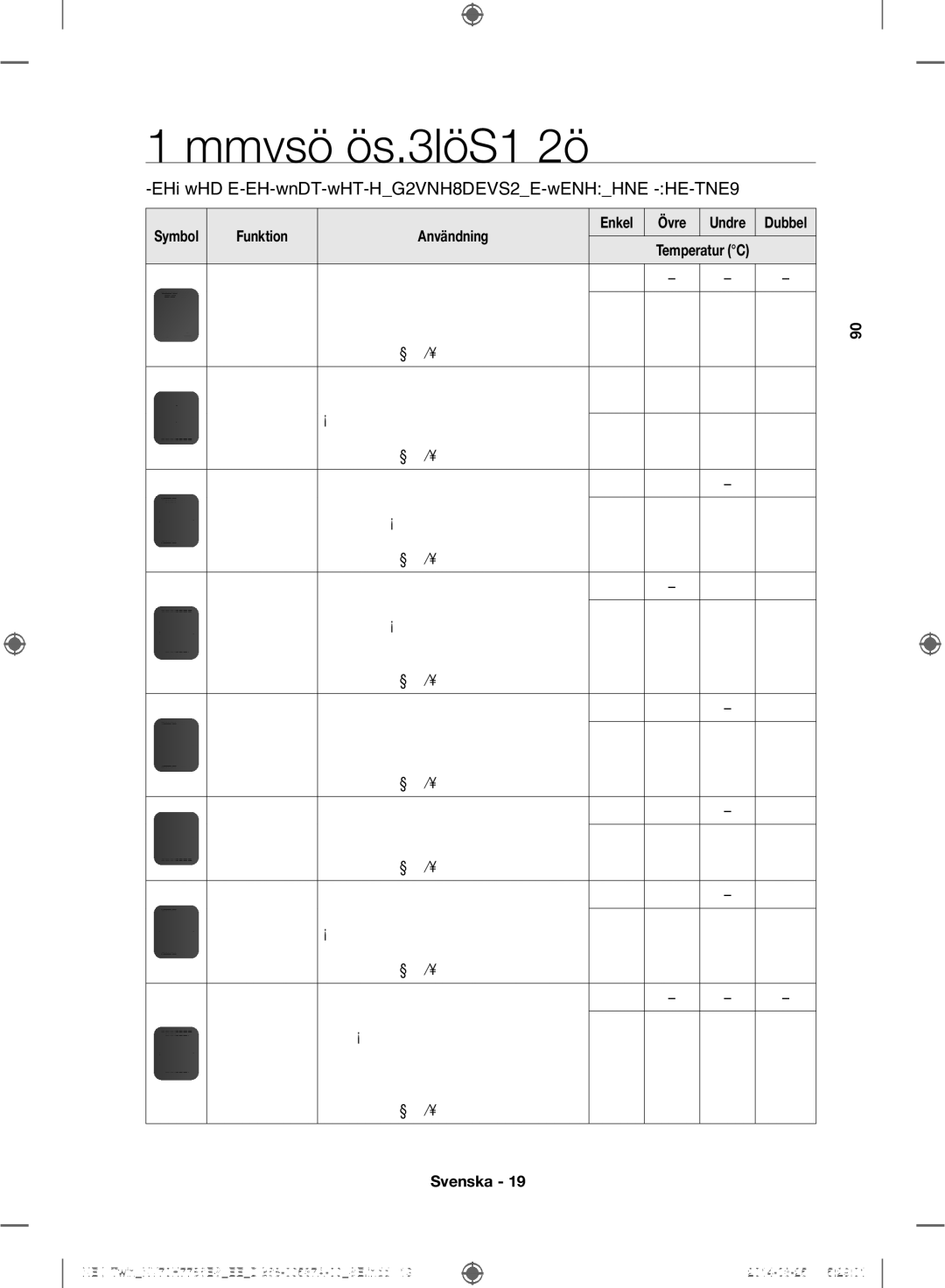 Samsung NV70H7786ES/EE manual Tillagningsfunktion, Funktion Användning Enkel Övre 