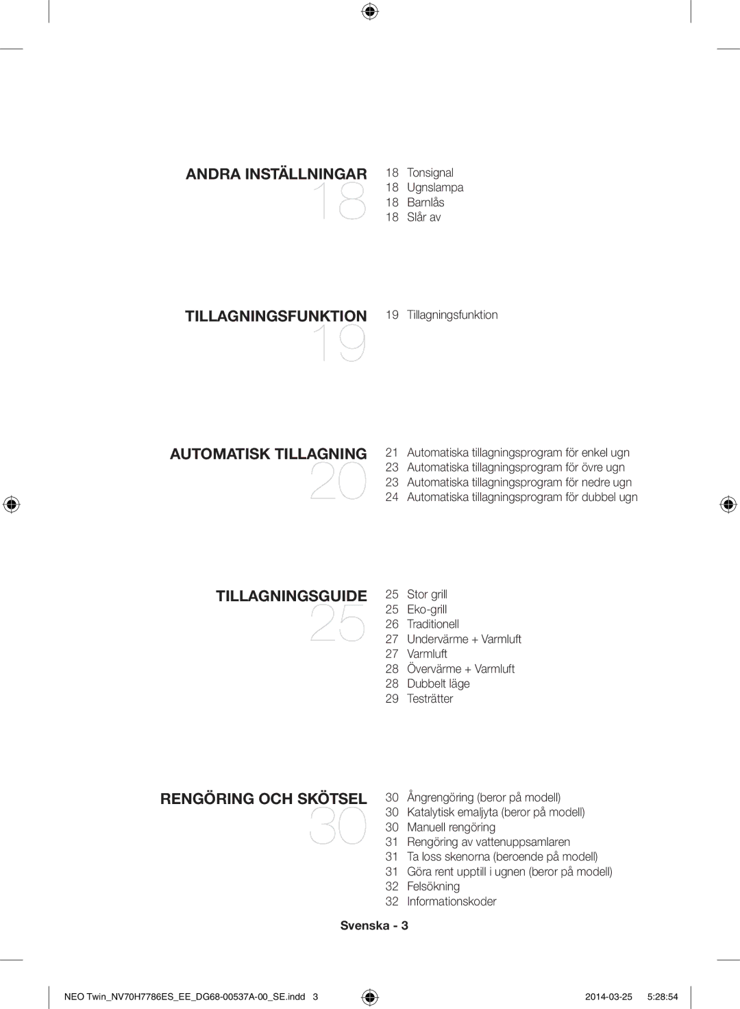 Samsung NV70H7786ES/EE manual Tonsignal, Barnlås, Slår av, Tillagningsfunktion 19 Tillagningsfunktion 