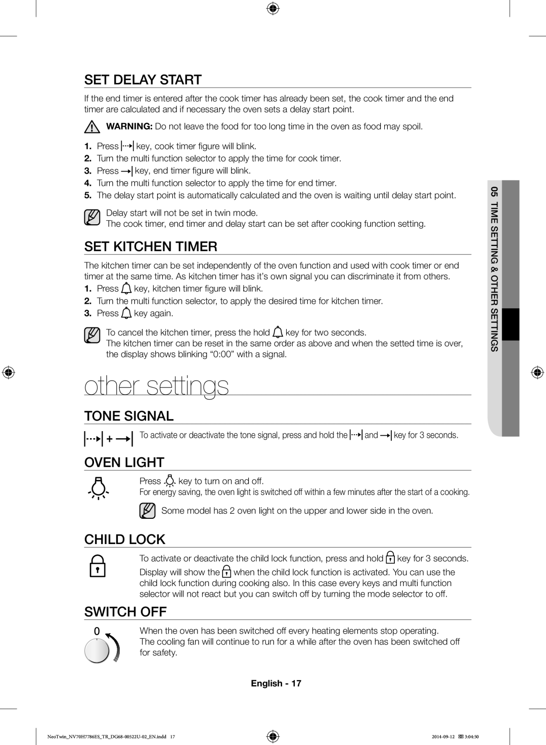 Samsung NV70H7786ES/TR manual Other settings 