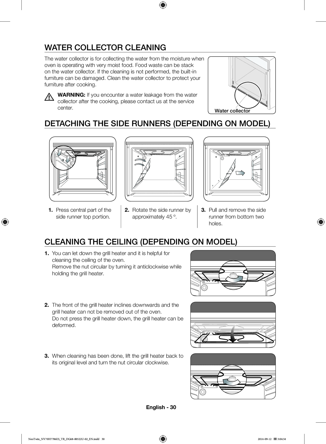 Samsung NV70H7786ES/TR manual Water Collector Cleaning, Detaching the Side Runners Depending on Model 