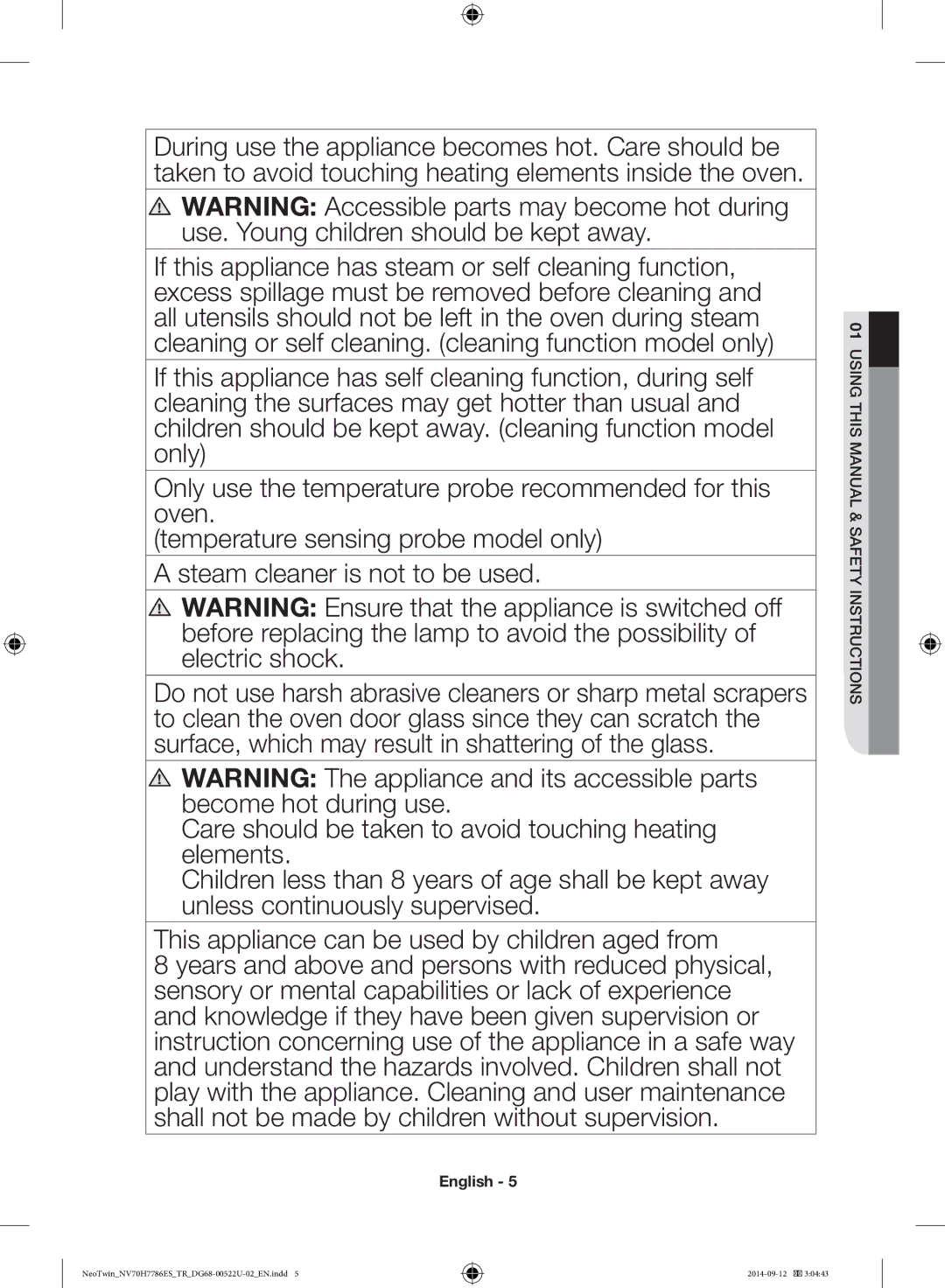 Samsung NV70H7786ES/TR manual 01USING this Manual & Safety Instructions 