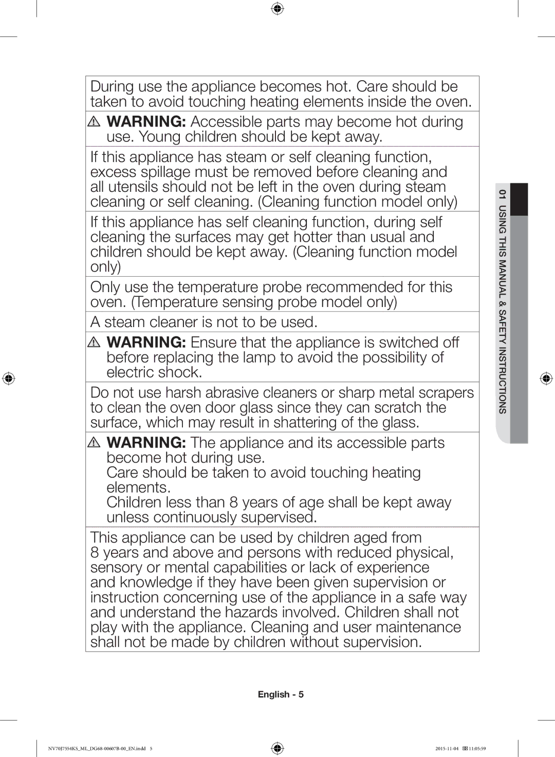 Samsung NV70J7554KS/ML manual 01USING this Manual & Safety Instructions 