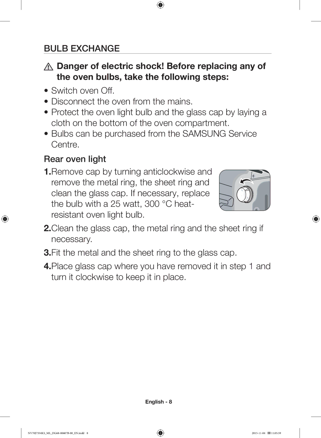 Samsung NV70J7554KS/ML manual Bulb Exchange 