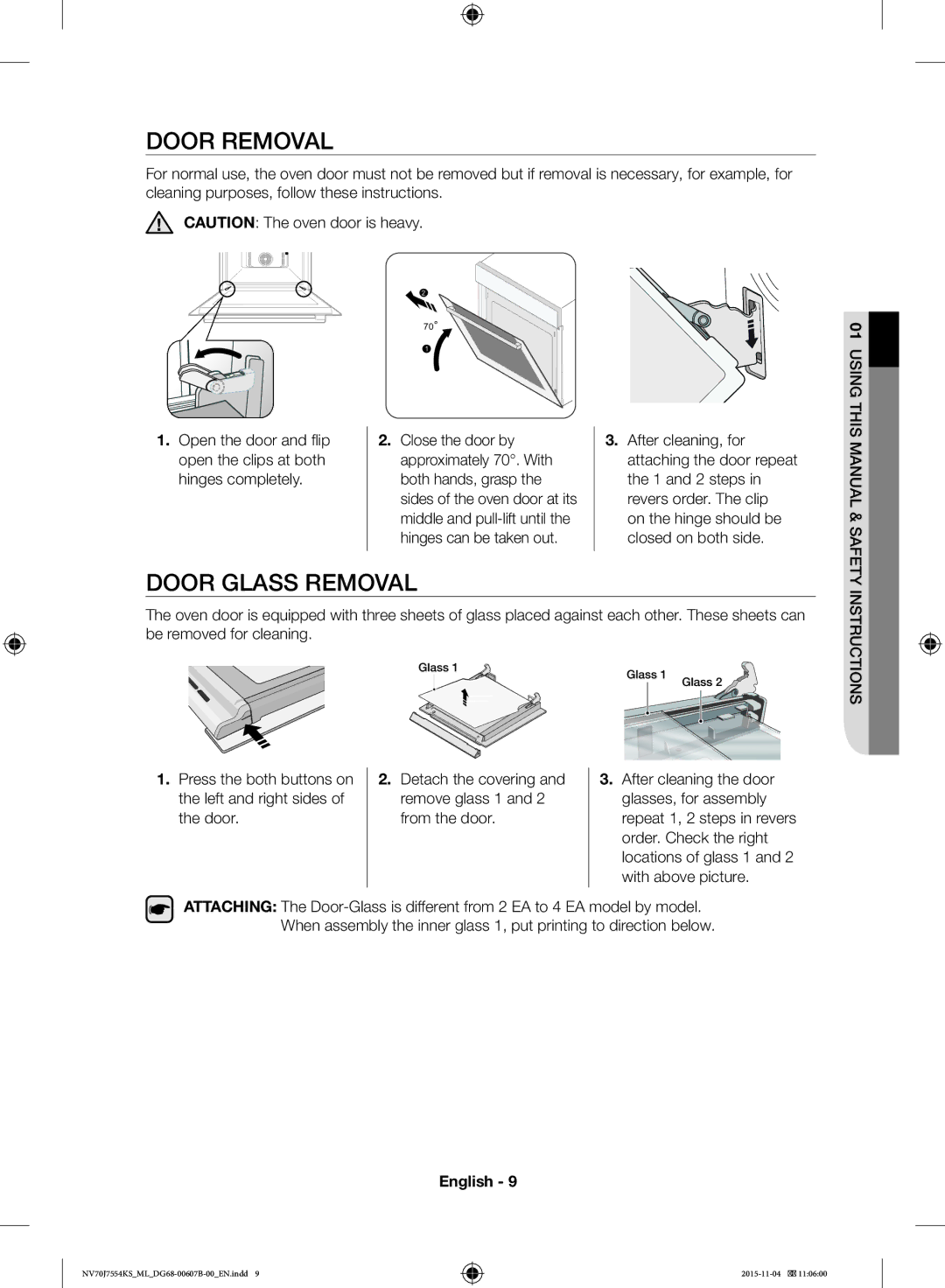 Samsung NV70J7554KS/ML manual Door Removal, Door Glass Removal 