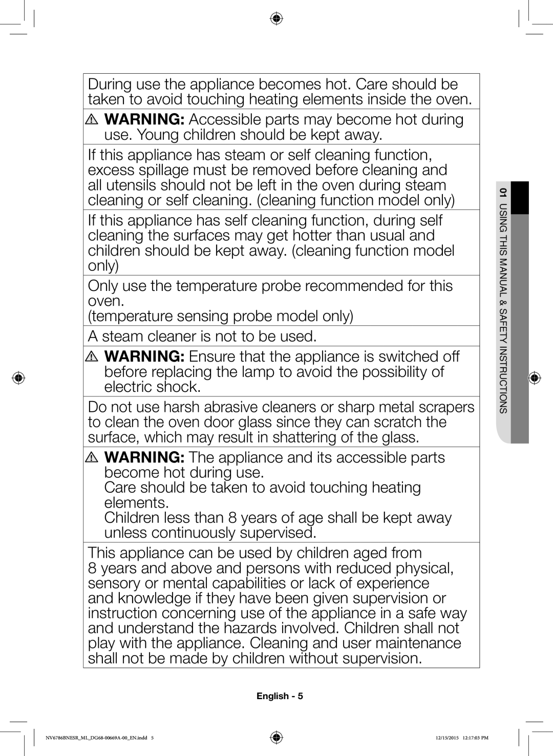 Samsung NV70J7786KS/ML manual 01USING this Manual & Safety Instructions 