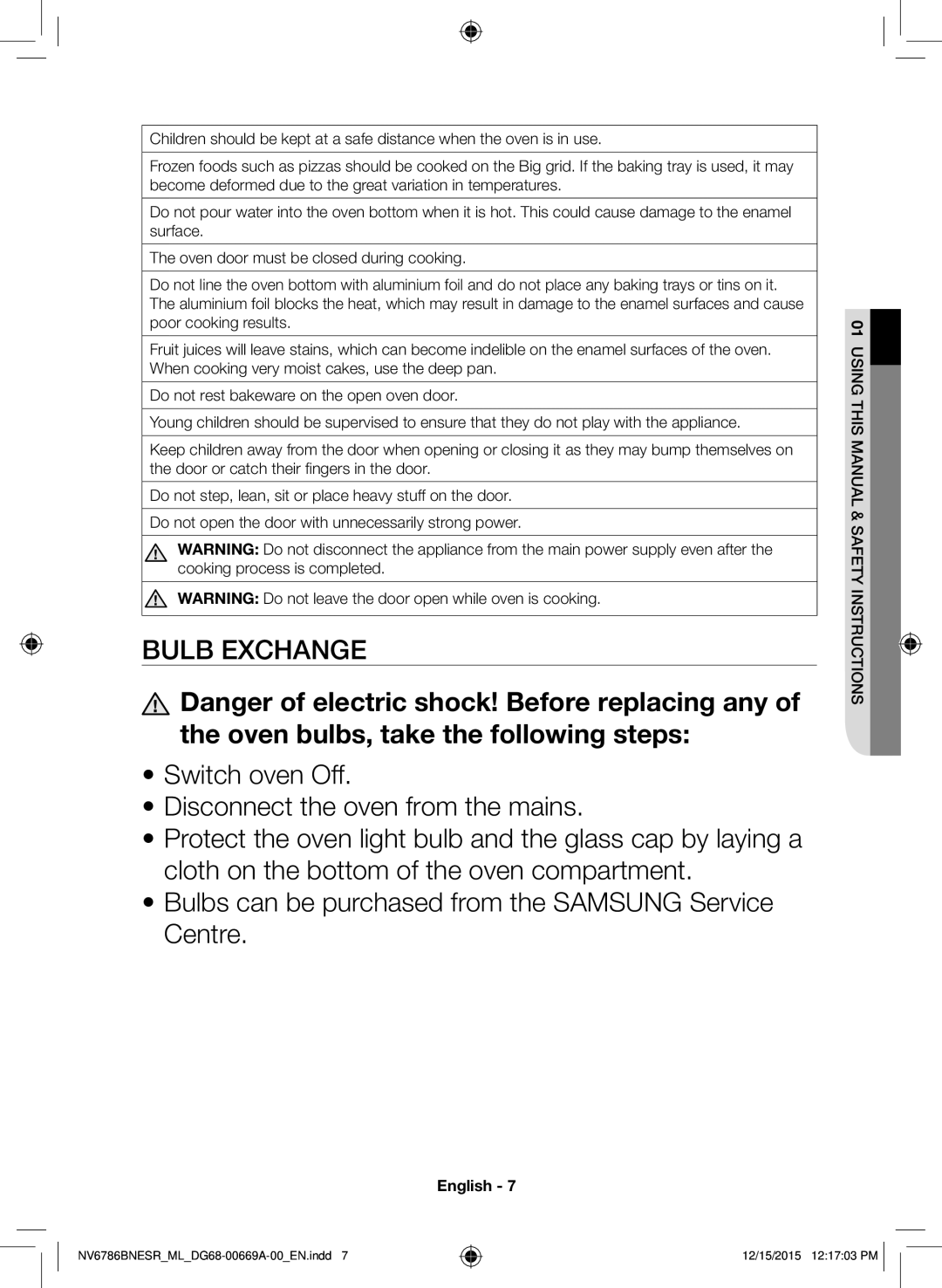 Samsung NV70J7786KS/ML manual Bulb Exchange 