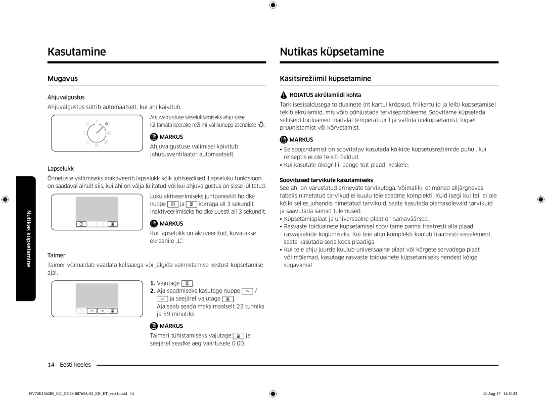 Samsung NV70K1340BB/EO manual Nutikas küpsetamine, Mugavus, Käsitsirežiimil küpsetamine, Soovitused tarvikute kasutamiseks 