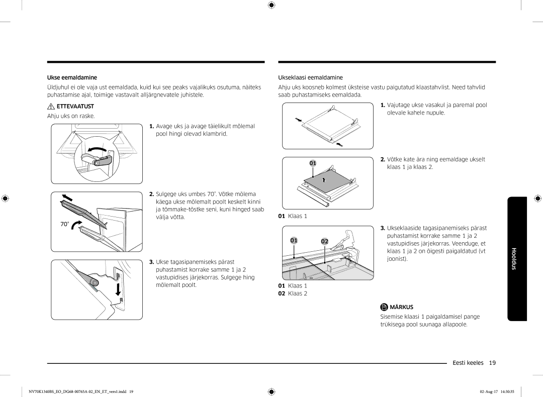 Samsung NV70K1340BS/EO, NV70K1340BB/EO manual Ettevaatust 