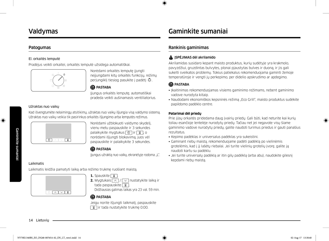 Samsung NV70K1340BB/EO, NV70K1340BS/EO manual Gaminkite sumaniai, Patogumas, Rankinis gaminimas, Patarimai dėl priedų 