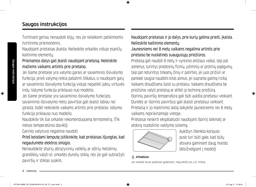 Samsung NV70K1340BB/EO, NV70K1340BS/EO manual Aukštyn išlenkta korpuso pusė turi būti gale, kad būtų 