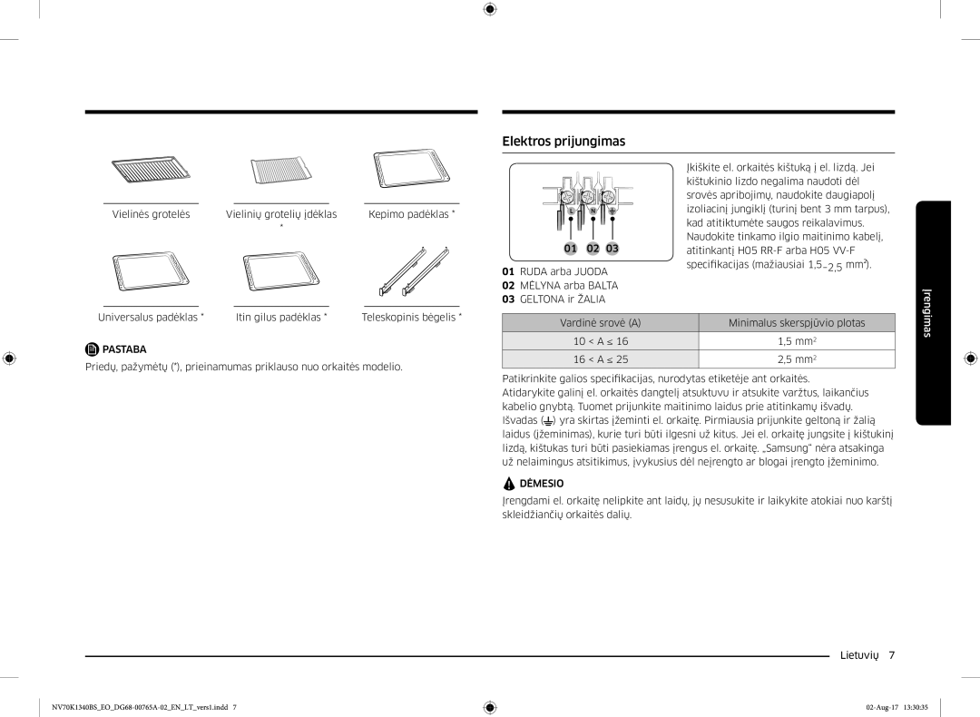 Samsung NV70K1340BS/EO, NV70K1340BB/EO manual Elektros prijungimas 