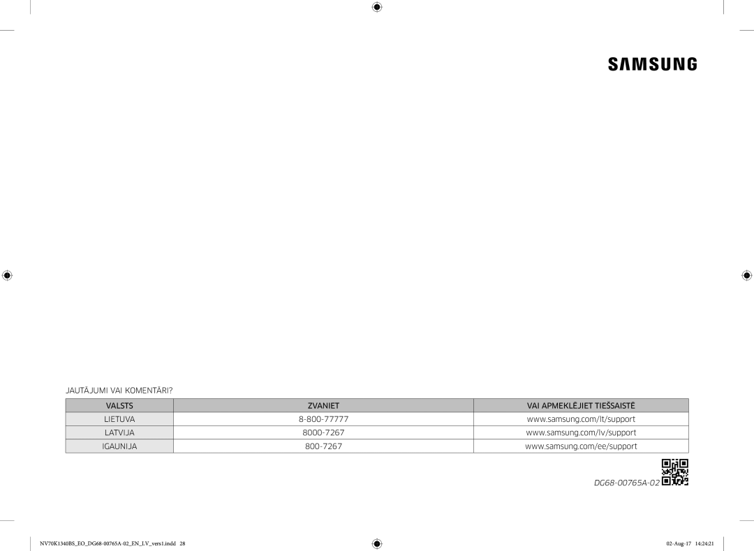 Samsung NV70K1340BB/EO, NV70K1340BS/EO manual DG68-00765A-02 