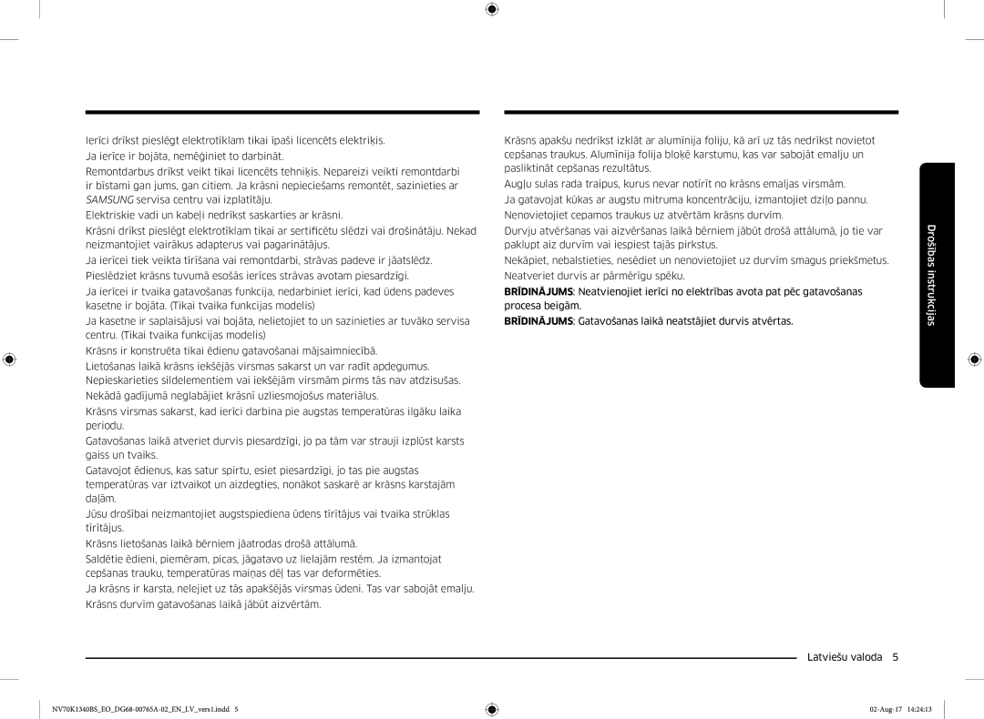 Samsung NV70K1340BS/EO, NV70K1340BB/EO manual Drošības instrukcijas 