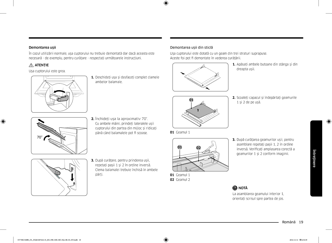 Samsung NV70K1340BS/ML, NV70K1340BB/OL, NV70K1340BS/OL, NV70K1340BB/EO manual Atenție 