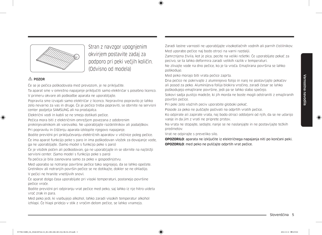 Samsung NV70K1340BS/OL, NV70K1340BB/OL, NV70K1340BB/EO, NV70K1340BS/ML manual Pozor 