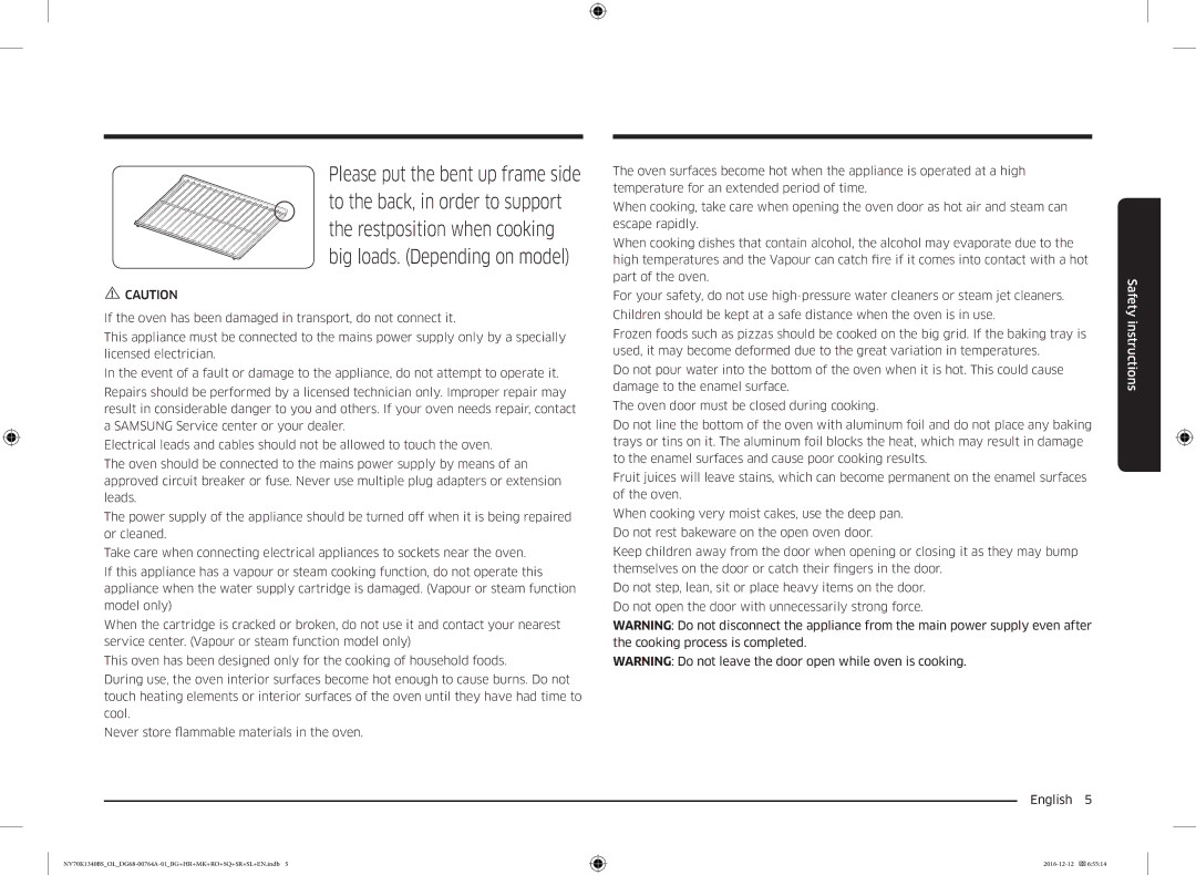 Samsung NV70K1340BS/OL, NV70K1340BB/OL, NV70K1340BB/EO, NV70K1340BS/ML manual Safety instructions 