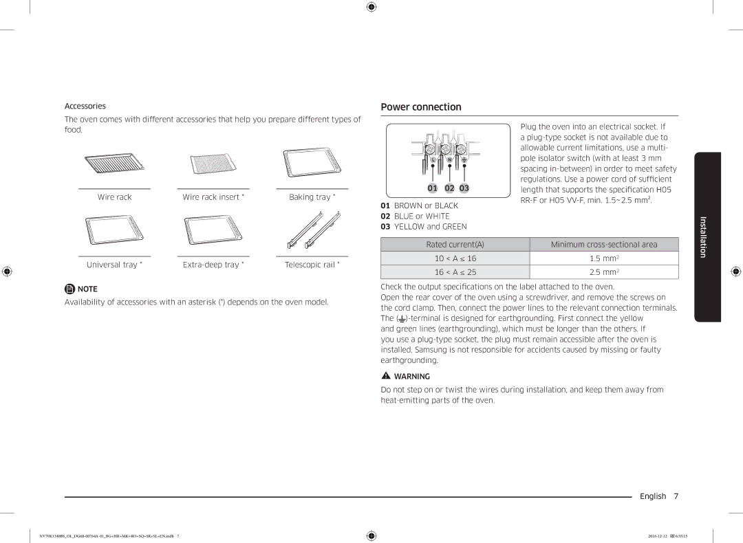 Samsung NV70K1340BS/ML, NV70K1340BB/OL, NV70K1340BS/OL, NV70K1340BB/EO manual Power connection, Accessories 