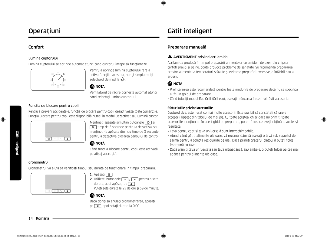 Samsung NV70K1340BB/EO, NV70K1340BB/OL Gătit inteligent, Confort, Preparare manuală, Sfaturi utile privind accesoriile 