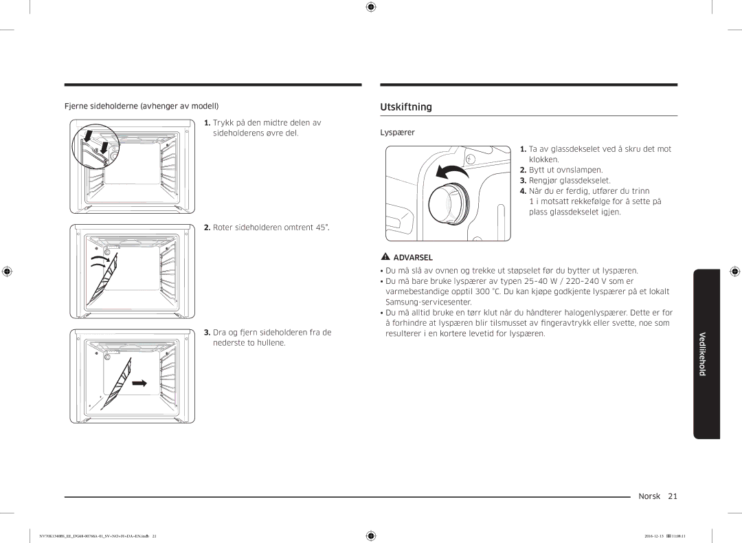 Samsung NV70K1340BW/EE, NV70K1340BS/EE manual Utskiftning 