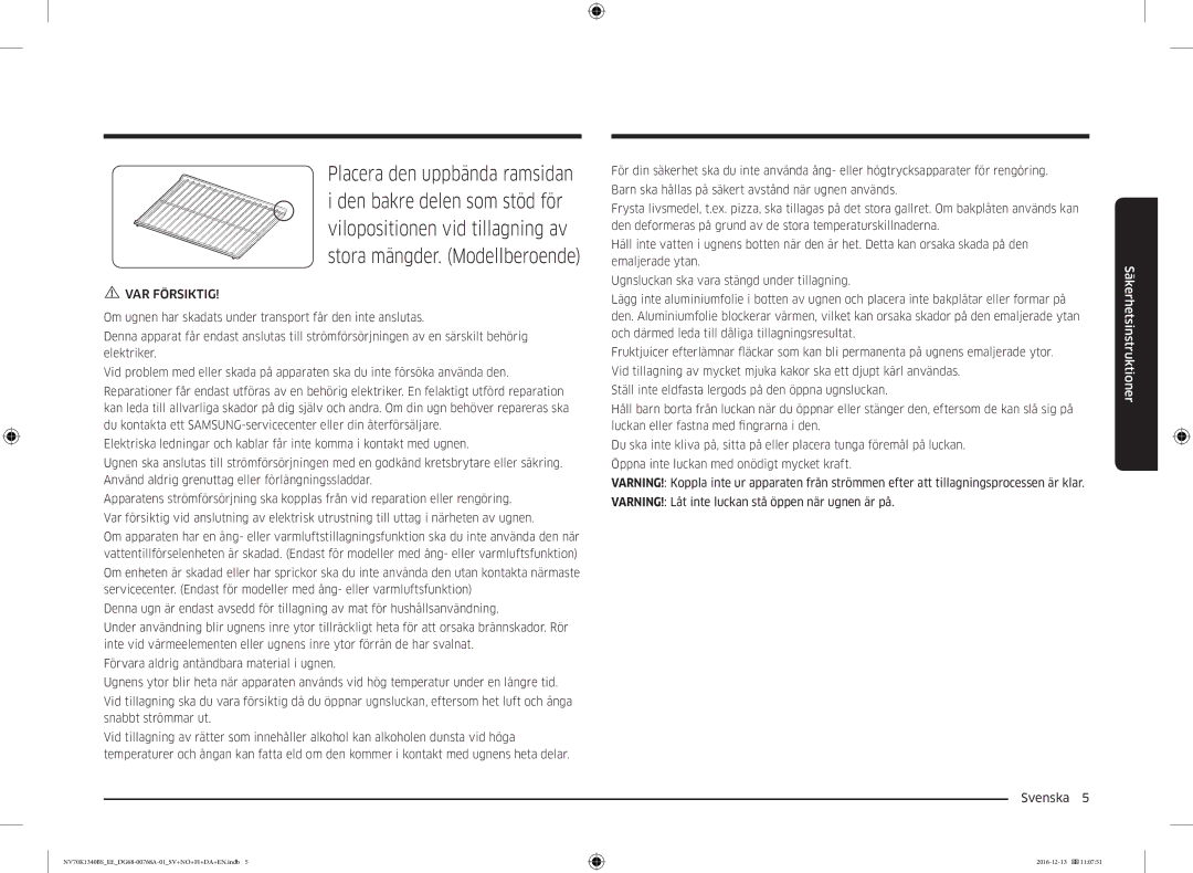 Samsung NV70K1340BW/EE, NV70K1340BS/EE manual VAR Försiktig 