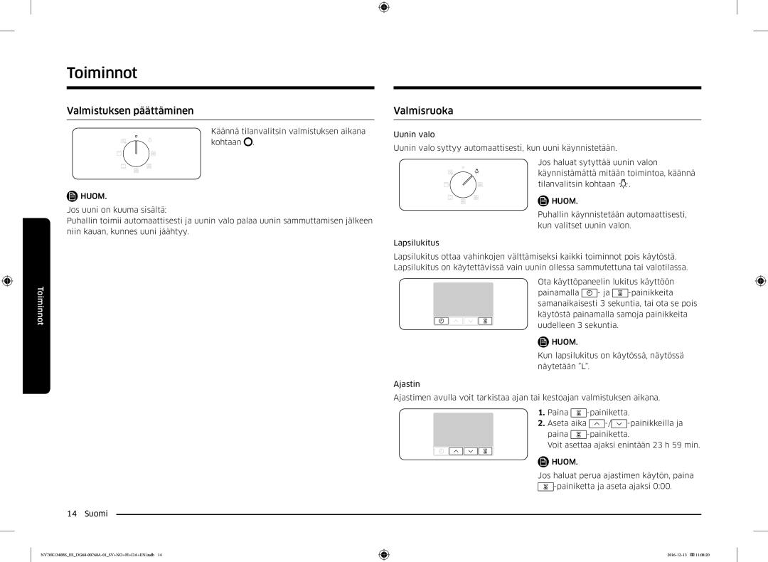 Samsung NV70K1340BS/EE, NV70K1340BW/EE manual Valmistuksen päättäminen, Valmisruoka 