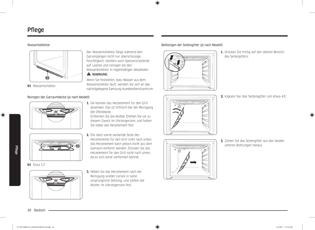 Samsung NV70K1340BS/EG, NV70K1310BS/EG manual Pfleg, Wasserkollektor 