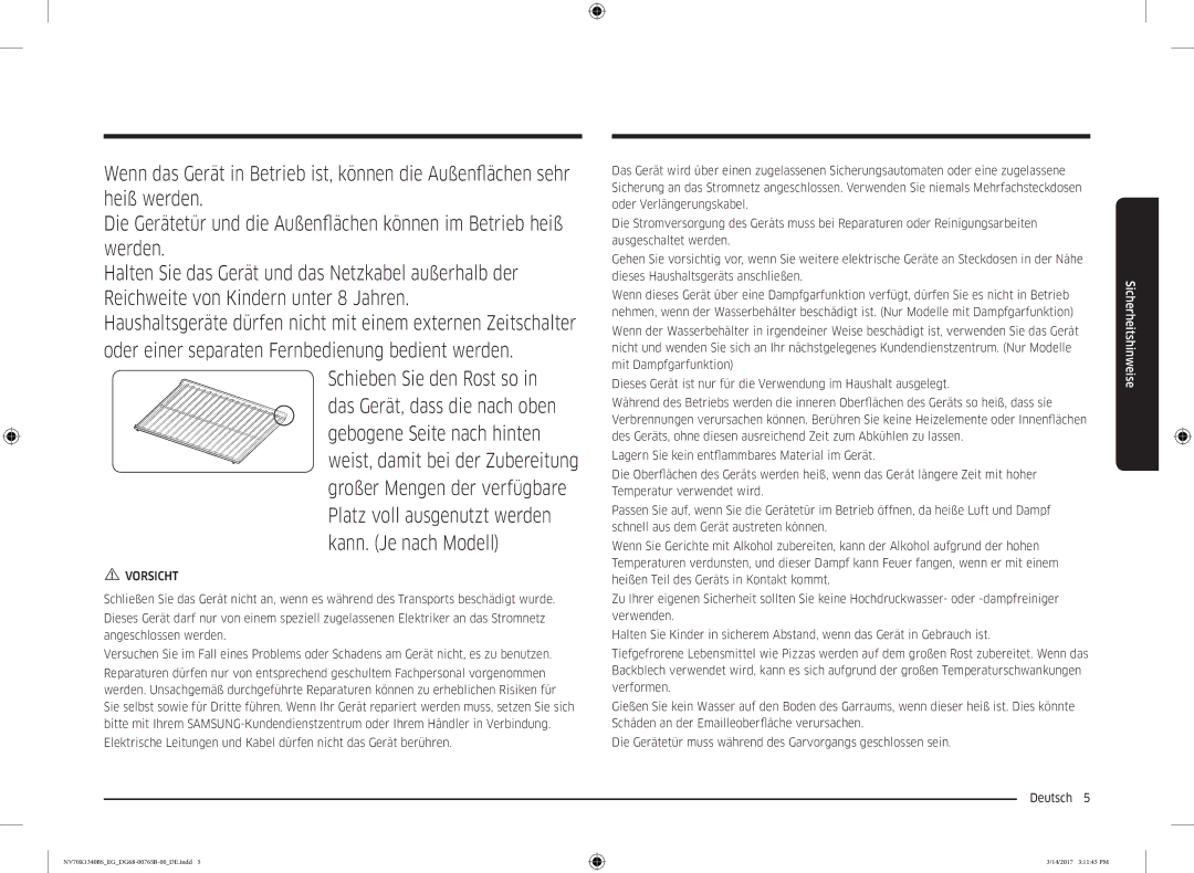 Samsung NV70K1310BS/EG, NV70K1340BS/EG manual Gebogene Seite nach hinten 