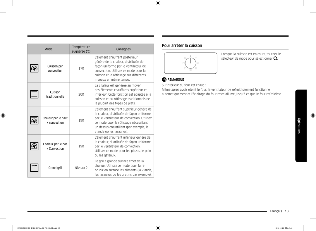 Samsung NV70K1340BB/EF, NV70K1340BS/EG, NV70K1340BS/EF manual Pour arrêter la cuisson 