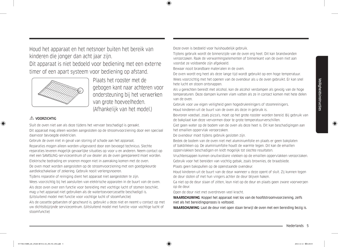 Samsung NV70K1340BS/EG, NV70K1340BB/EF, NV70K1340BS/EF manual Voorzichtig 