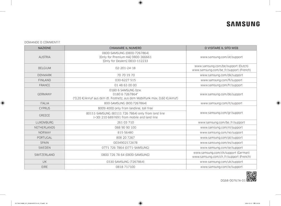 Samsung NV70K1340BS/ET manual Austria 