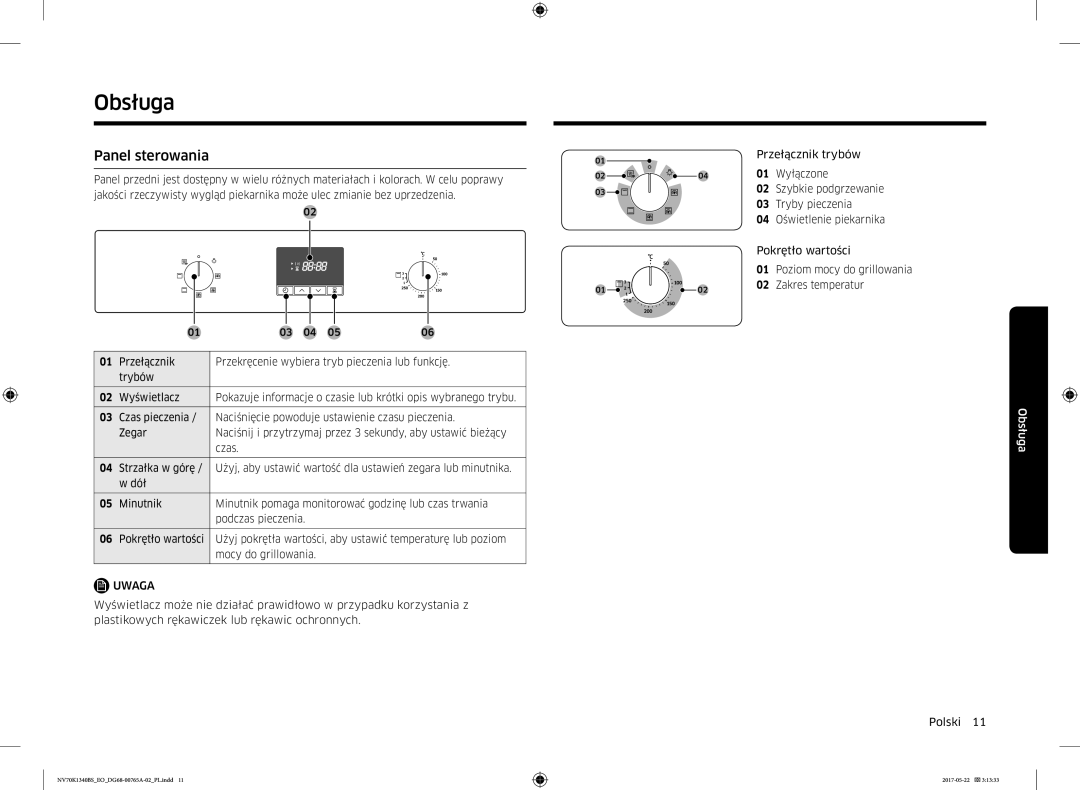 Samsung NV70K1340BB/EO, NV70K1340BS/OL manual Obsługa, Panel sterowania 