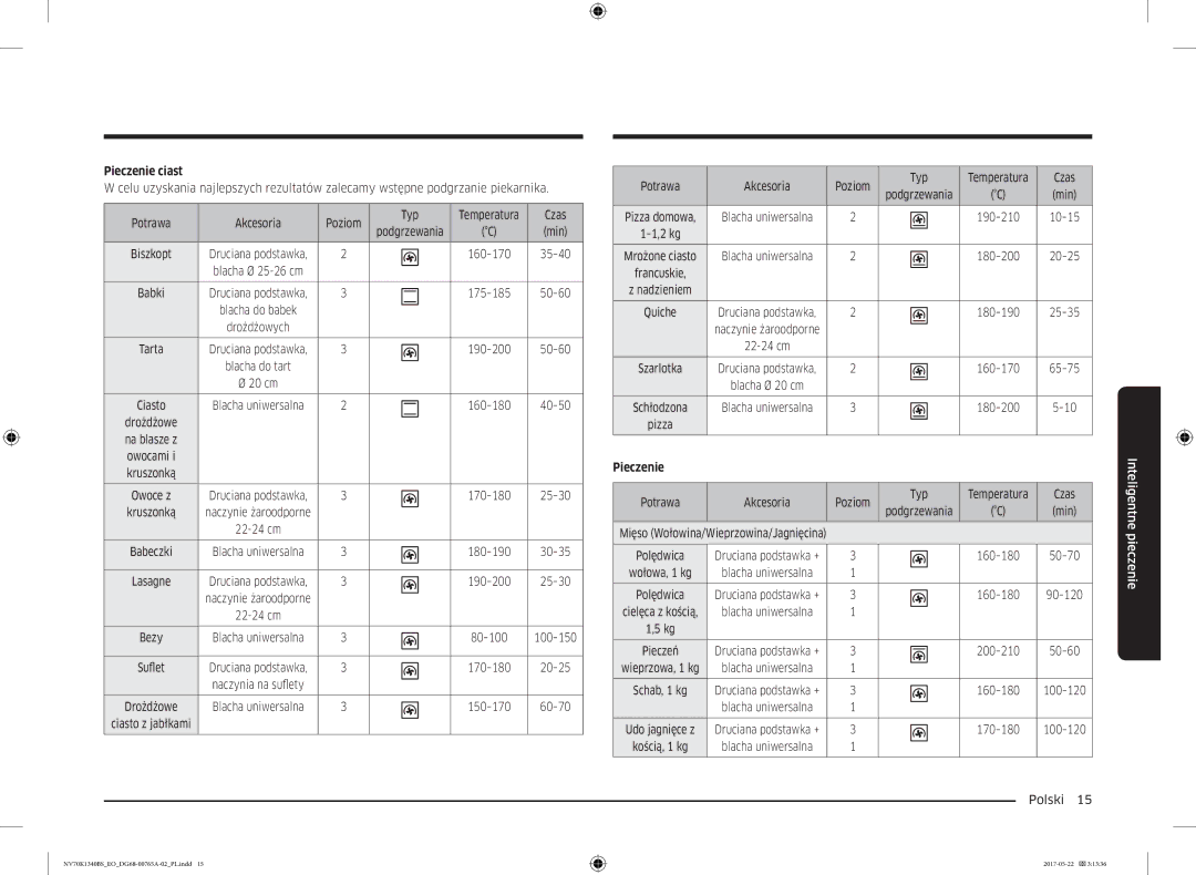 Samsung NV70K1340BB/EO, NV70K1340BS/OL manual Pieczenie ciast 
