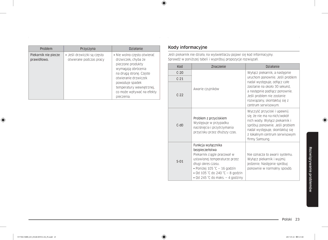 Samsung NV70K1340BB/EO, NV70K1340BS/OL manual Kody informacyjne 