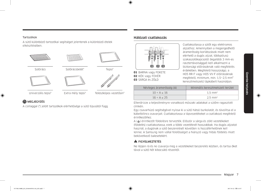 Samsung NV70K1340BB/EO, NV70K1340BS/OL manual Hálózati csatlakozás 